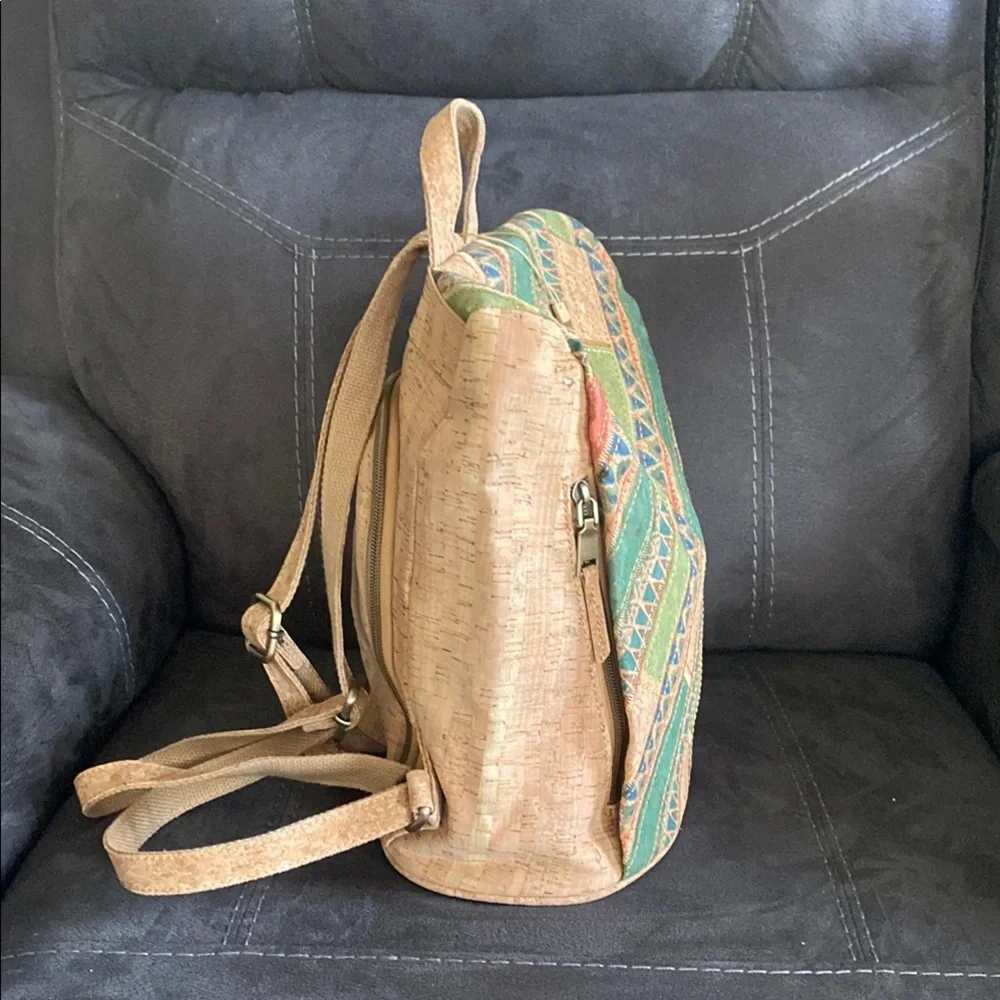 Tan Cork Backpack with Green Accents